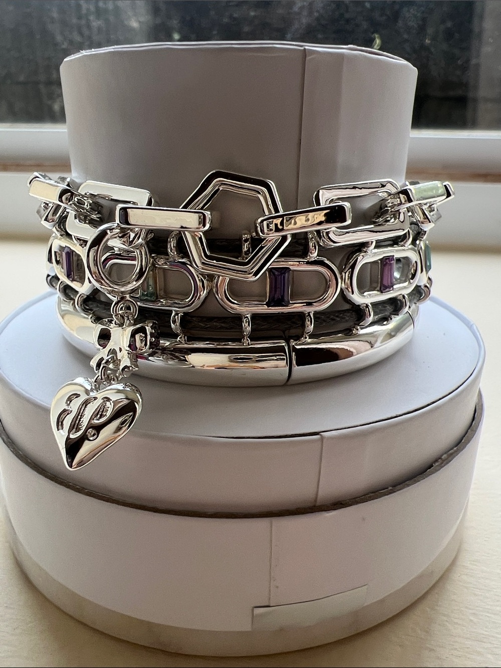 Bomb party velvet hearts silver Multi-Row Heart Charm Bracelet